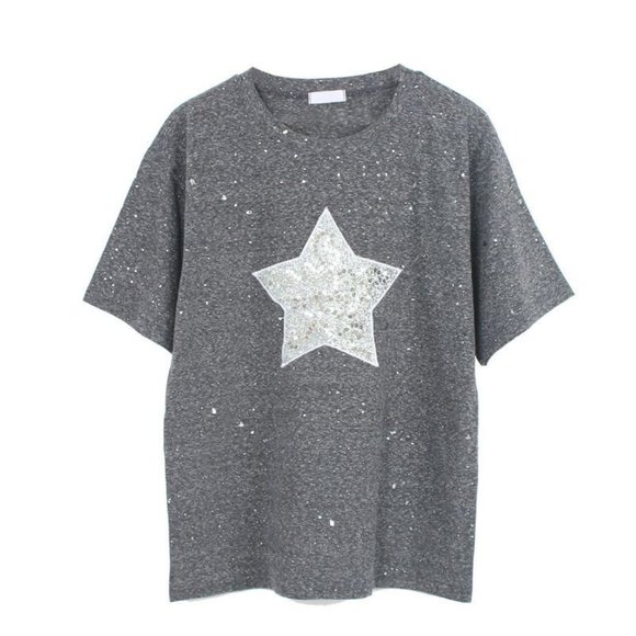 Short-Sleeve Star Printed Glitter T-Shirt Tee Size Small Gray - Picture 10 of 10